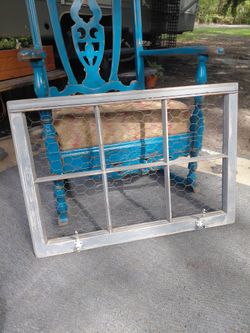 Handmade Reupcycled Vintage 19 in x 27.5 in wall decor with  Chickewire backing and dual hooks for hanging items.