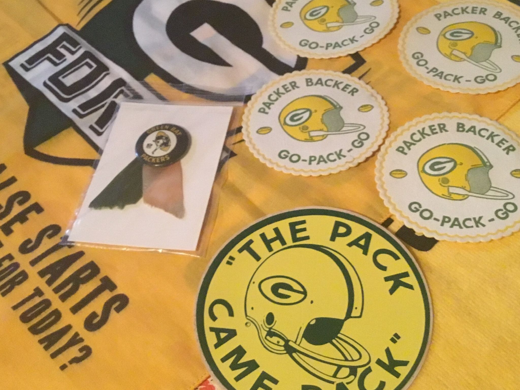 Packer Backer Coasters, Pinback & Sticker