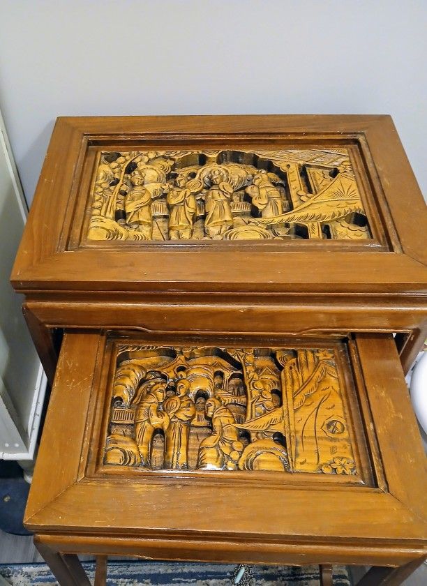 Vintage Oriental Nesting Tables- Set Of Two