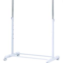 Adjustable Rolling Garment Rack Metal Chrome, White, 84-121Wx44Dx123.5-163Hcm