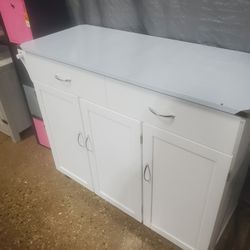 White Kitchen Cart With Stainless Steel Top (NEW)