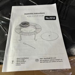 43" Extra Large Fire Pit for Outside Wood Burning with 2 Adjustable Grills, Outdoor Fireplace with Lid and Fire Poker, BBQ & Bonfire & Round Metal Tab