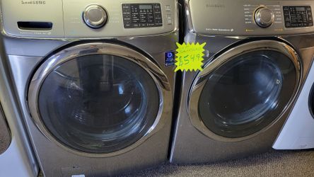 Set samsung washer and dryer electric stainless steel 4.9 cubic ft washer 7.0 cubic ft dryer both work great conditions including 90 days warranty sma