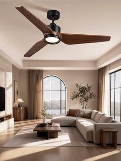 52" Solid Wood Ceiling Fan with Light & Remote Walnut 6-Speed DC Motor