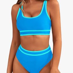 Brand New Women's High Waisted Bikini Sets Sporty Two Piece Swimsuits Color Block Cheeky High Cut
