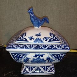RARE Bombay Blue White Blue Bird Lidded Porcelain Candy Dish, Trinket Dish 