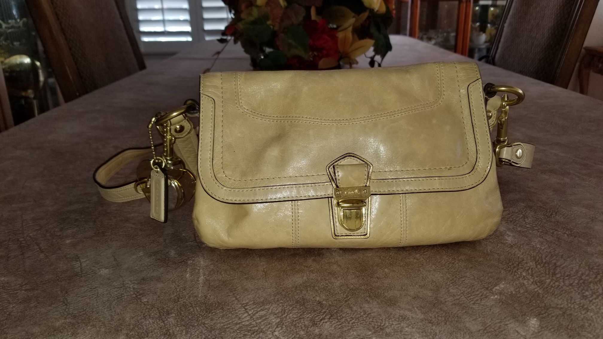 Genuine Coach Handbag - Layla Beige Leather Shoulder Bag
