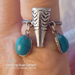 Vtg.sterling Silver Turquoise Cha- Cha Ring- Sz10