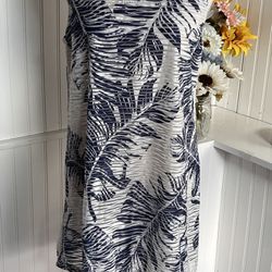 Portocruz Blue & White Palm Print Lattice Back Swim Cover Up Dress