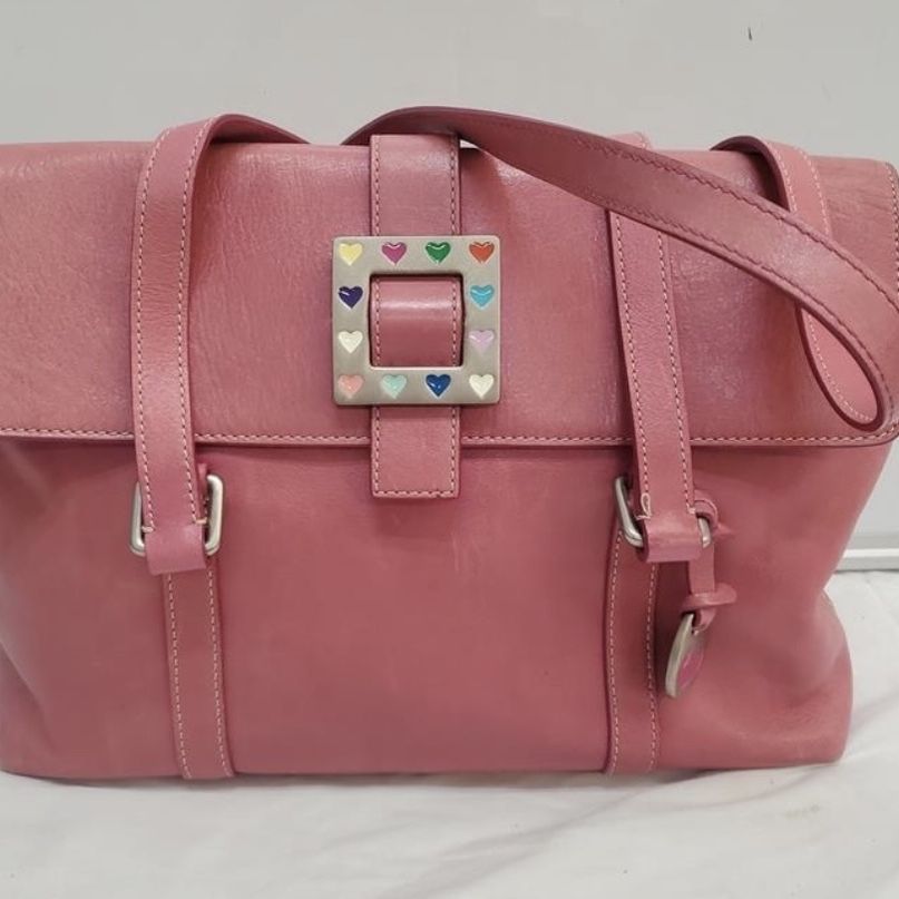 Dooney & Bourke VTG Pink Leather Heart Buckle Flap Tote/Shoulder Bag EUC