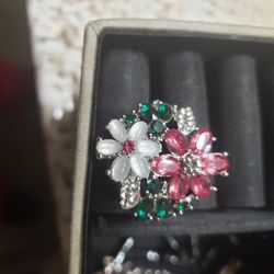 Sterling Ruby White Sapphire Flower Sterling Silver Ring Wedding Bridal Jewelry Size 9