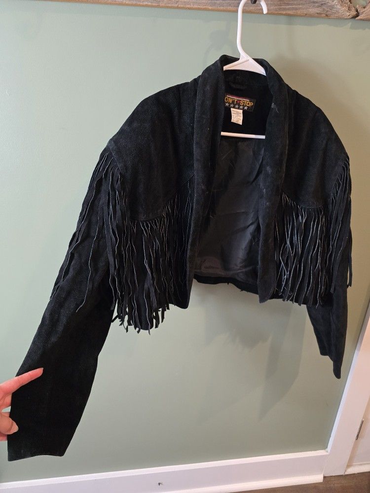 don't stop womens vintage leather crop jacket M sz
