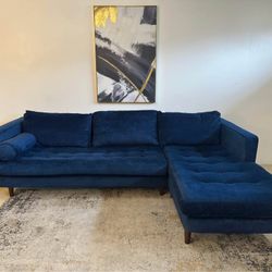 Blue Velvet 3-Seater Sectional Sofa