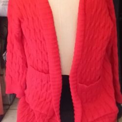 Open Front, Long Sleeve Cable Knit Cardigan With Pockets 