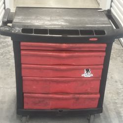 Rubbermaid 5 Drawers Portable Tool Cabinet. Good condition defective bottom drawer. Bottom drawer broken on the corner see last few pics. Other than t
