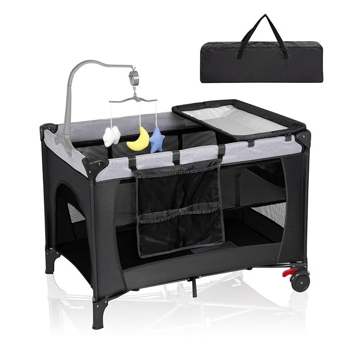 Brand New 3 in 1 Portable Pack n Play, Foldable Baby Playard with Bassinet, Large Playpen for Infant and Toddler, Baby Bedside Crib with Newborn Diape