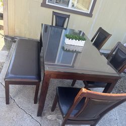 dining table 4 chairs and bench