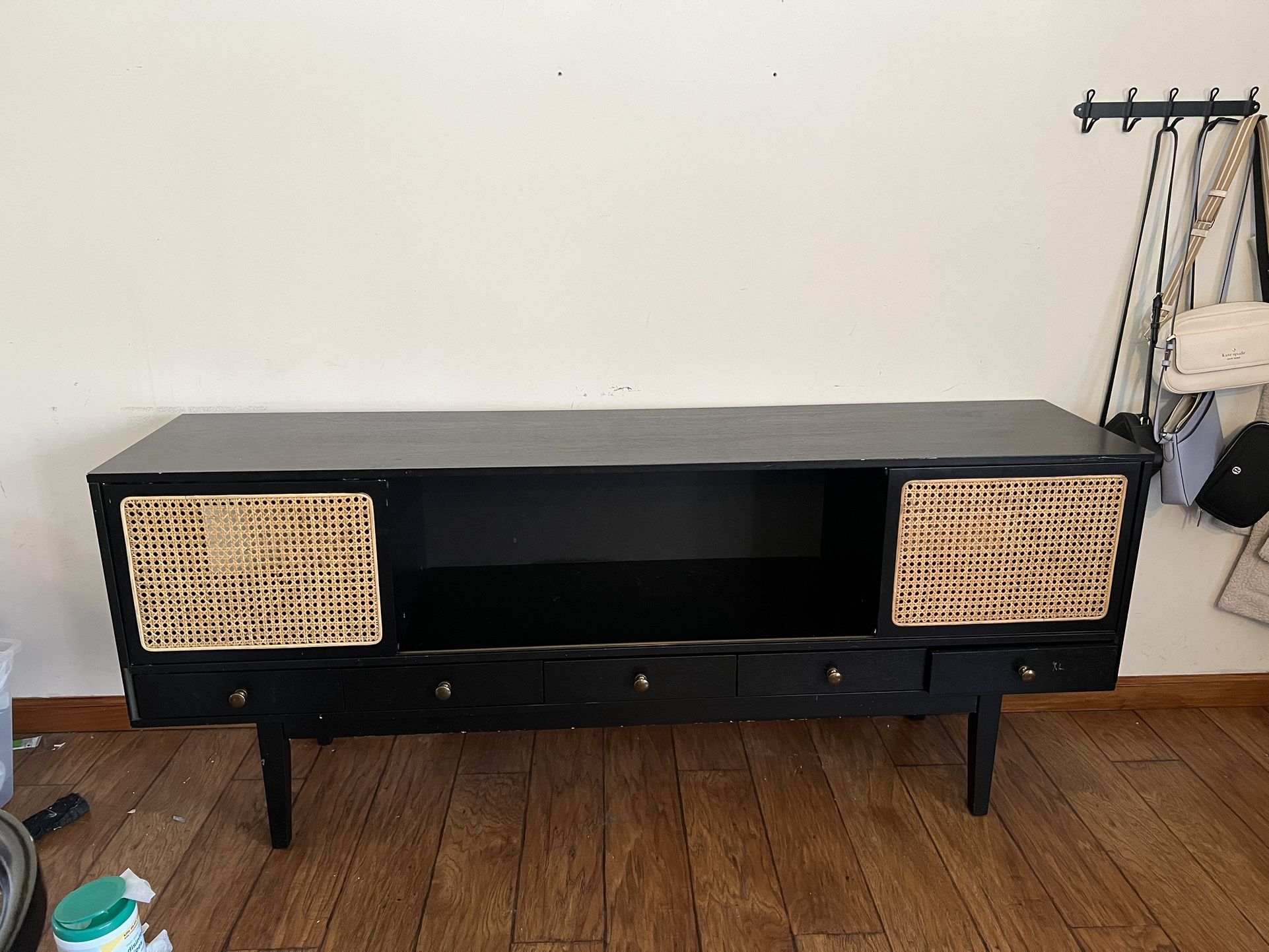 black & cane entry table/tv stand/media console