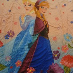 Twin Comforter And Fitted Sheet - Frozen Theme With Ana & Elsa