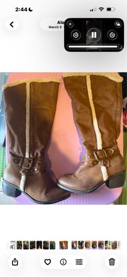 Nicole Tall Knee High Faux Suede Shearling Trimmed Boots  Size 7