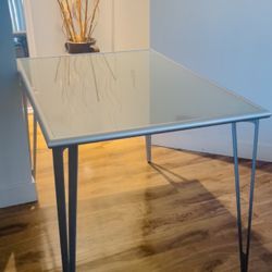 Glass Top Desk Silver Legs Elegant Can Be Dining Table Or Desk 