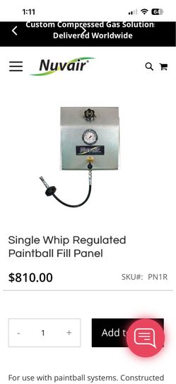 Single Whip Regulated Paintball Fill Panel