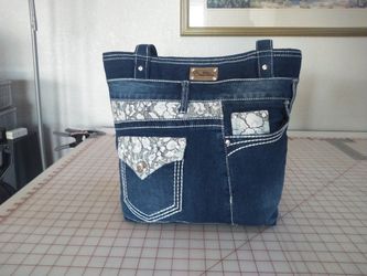 Shoulder Bag/Purse, Custom Made From  An Up-cycled Pair Of Denim Jeans 