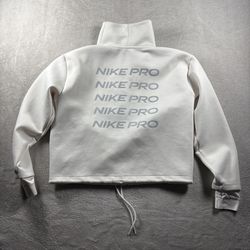 Nike Pro Cropped Mock Neck Women’s M White Cream Jacket Athletic Gym #1705