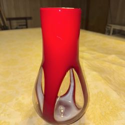 Vintage Red Art Glass Bud Vase