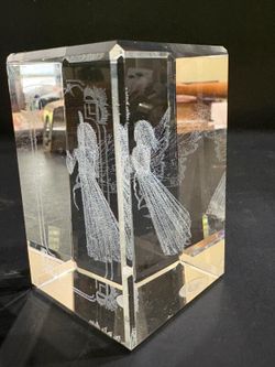 Fairy Angel Fantasy 3D Laser Etched Crystal Glass Cube Paperweight