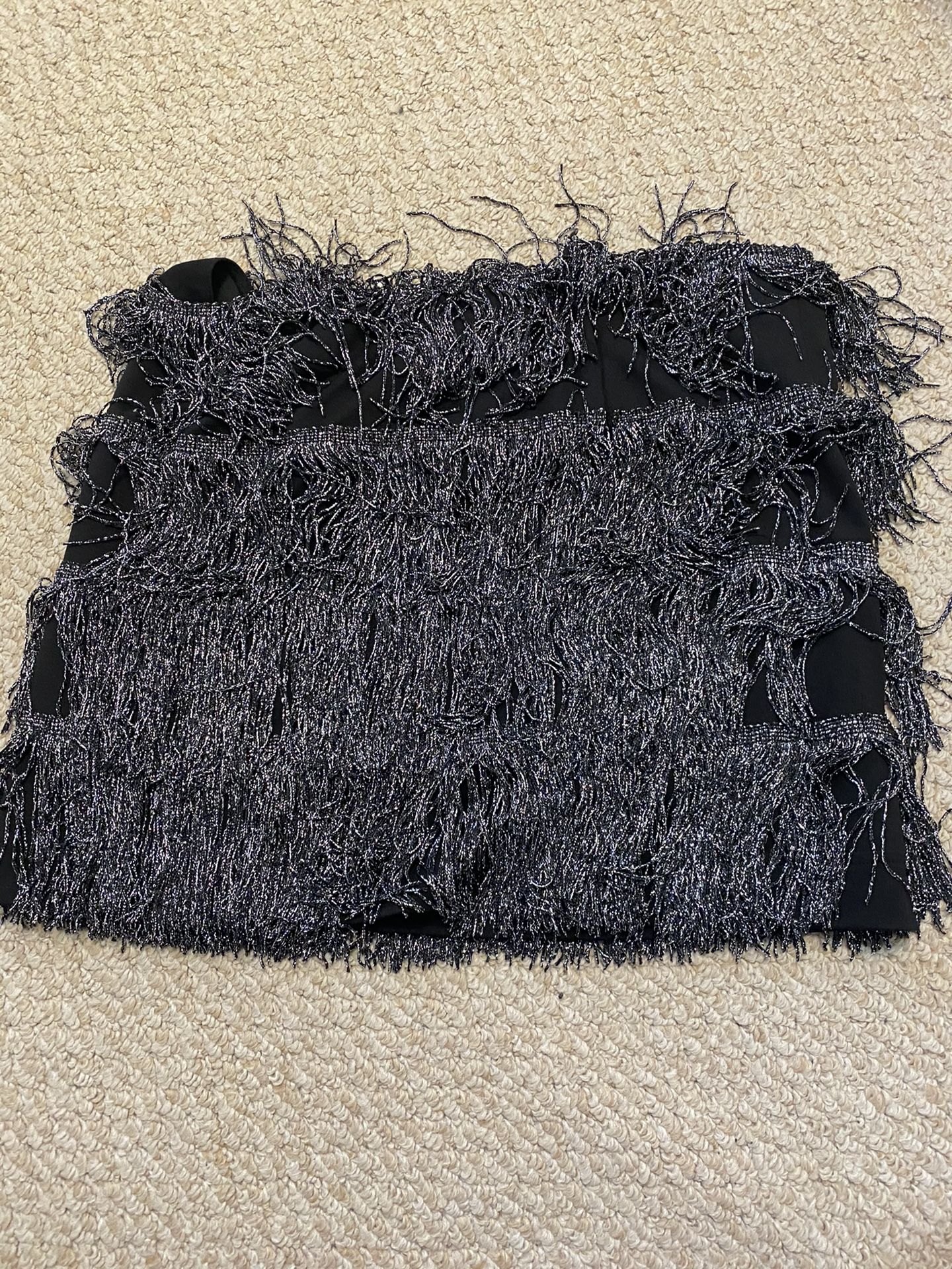 Fringe Black And Silver Mini Skirt