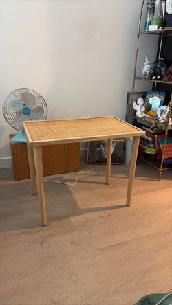 Rattan Top Wood Side Table