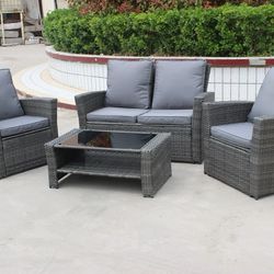 **NEW** 4 Piece Wicker Patio Furniture Set w/ Cushions Included