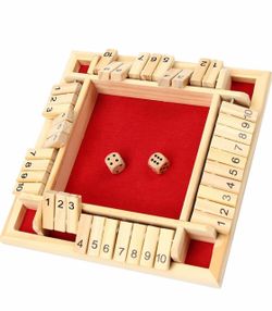 4-Sided Wooden Shut the Box Game with 10 Bicycle dice new