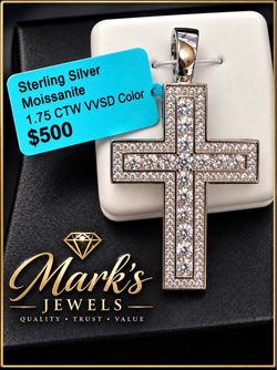 ✝️ SOLID 925 SILVER MOISSANITE CROSS — 1.75 CTW VVS D COLOR ✝️