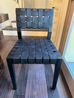 (6) Restoration Hardware black leather woven chairs