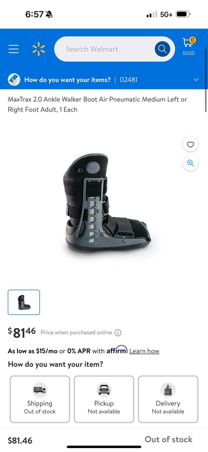 Brand New MaxTrax 2.0 Ankle Walker Boot Air Pneumatic Medium Left Foot Adult