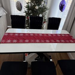	3-Month-Old Dining Table & 6 Black Velvet Chairs – Moving Sale