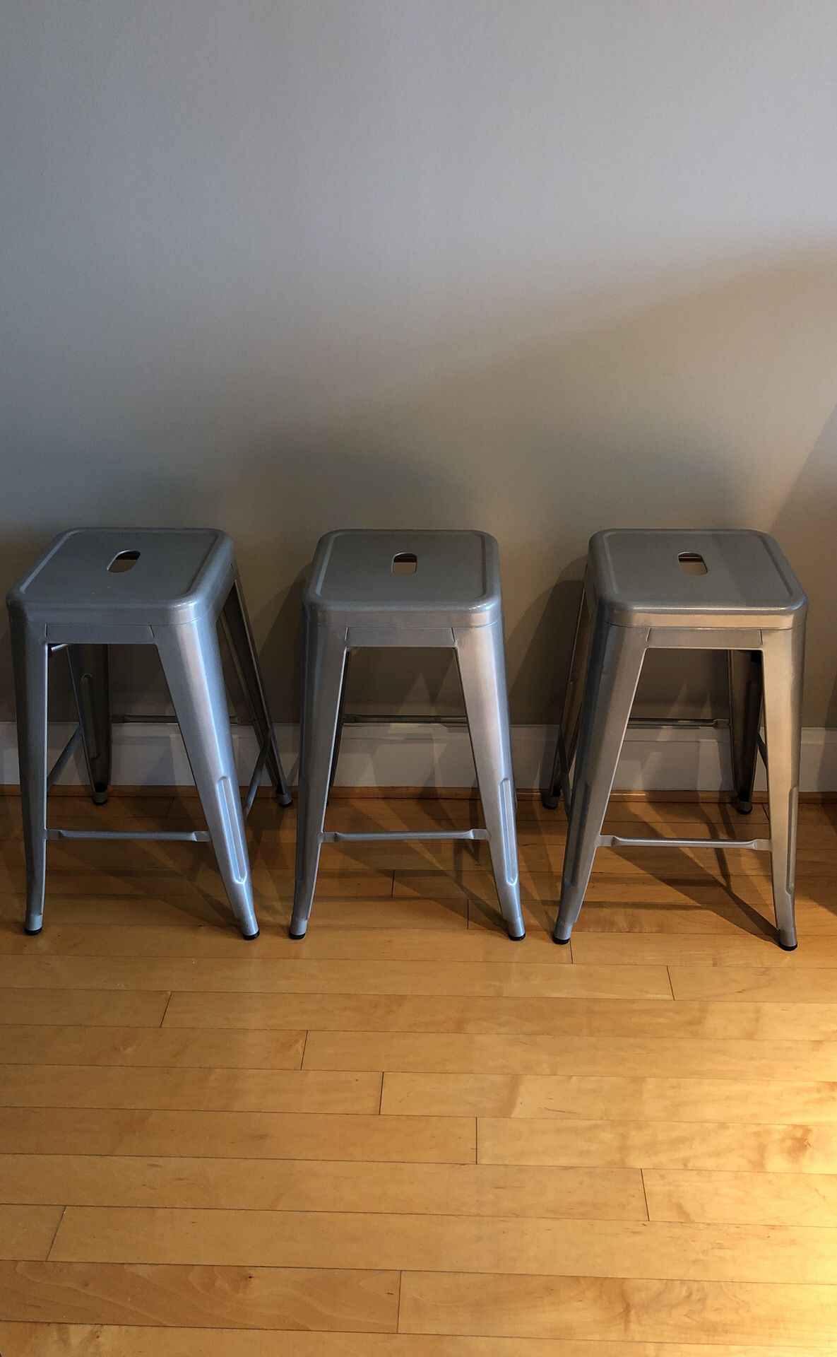 Silver metal counter height stools (3)