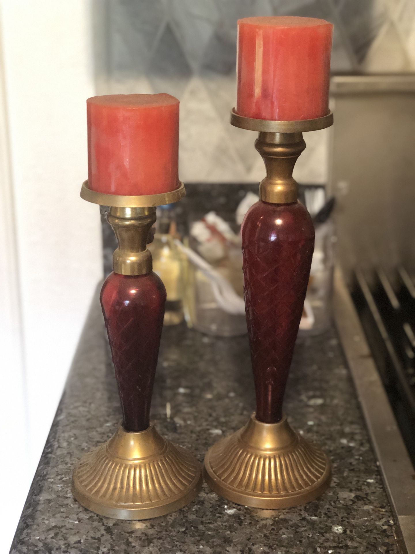 Candle holders ~ two stands of glass