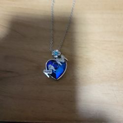 Blue Sapphire Heart With MOM 21 Inch Necklace 