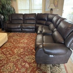 Triple Electric Power Recliner Leather Sectional 