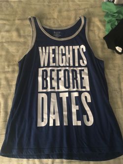 Weights before dates tank-top size large