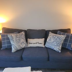 91 Inch Indigo Blue Sofa With Pillows 