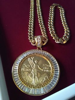 14k Gold filled Cuban link chain with Medallion and Bracelet