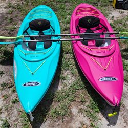 (2) Pelican Kayaks With Paddles