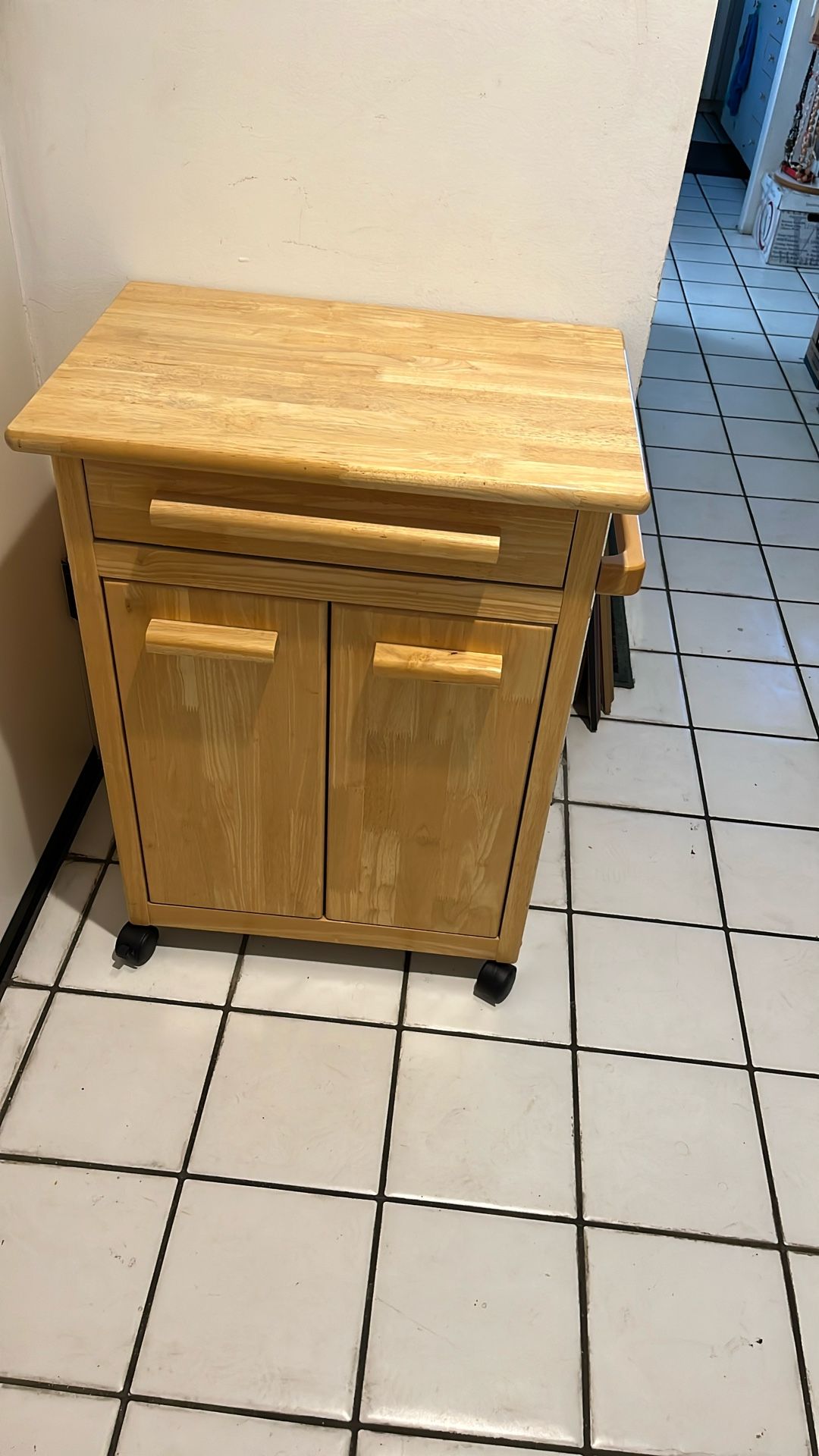 Beech Kitchen Cart One Drawer Cabinet For Storage Shelves Towel Shelves Rack Wheels