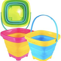 Beach Foldable Bucket- 3 Pack Foldable Pail Bucket Sand Buckets, Silicone Collasible Bucket for Kids Adults, Elders for Camping Water and Food Jug, Do