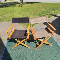 Two VTG 80s-90s "Telescope" Folding Directors Chairs. Hardwood/Canvas ⭐️Rare-Find⭐️