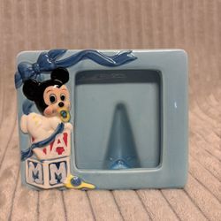 VTG 1985 Disney Baby Ceramic Photo Frame Block Letters Baby Mickey Blue Japan